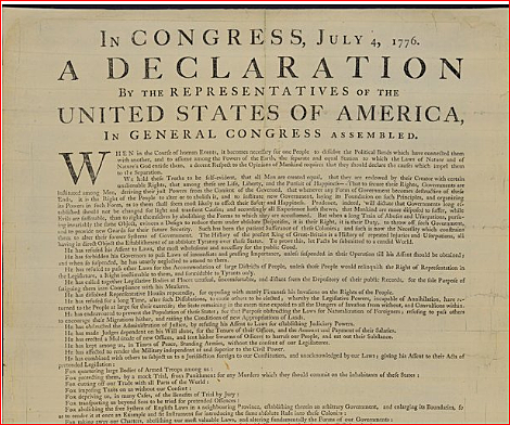 La Declaración de Independencia de Estados Unidos el 4 de julio de 1776