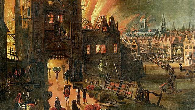 The beginning of the fire in London.