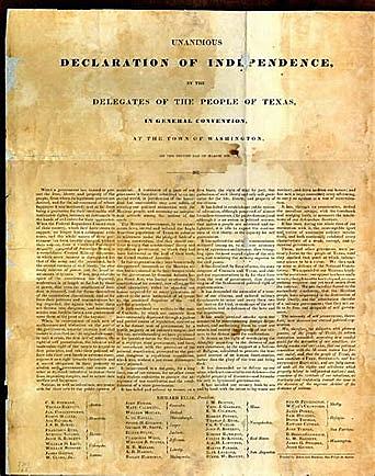Republic of Texas declares independence