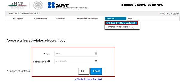 Solicitud ante el SAT del RFC de la nueva sociedad