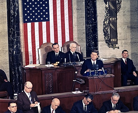 JFK stands and speaks to congress