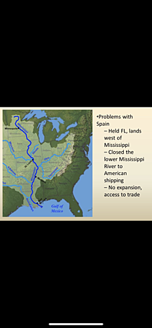 1784 - Spain closed lower Mississippi River to American Western Settlers