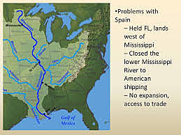1784 - Spain closed lower Mississippi River to American Western Settlers