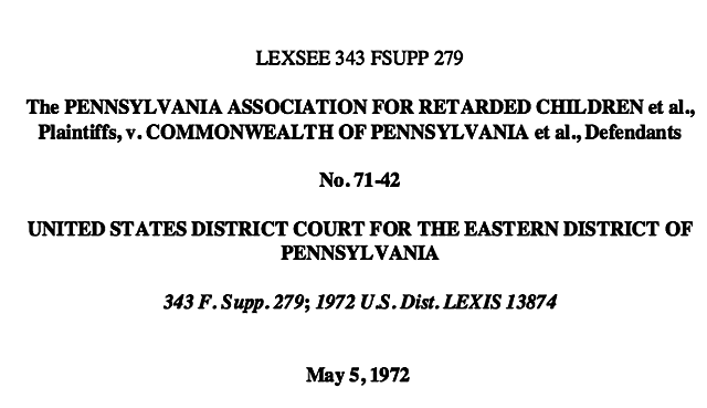 Pennsylvania Association for Retarded Children (P.A.R.C.) vs. Commonwealth of Pennsylvania