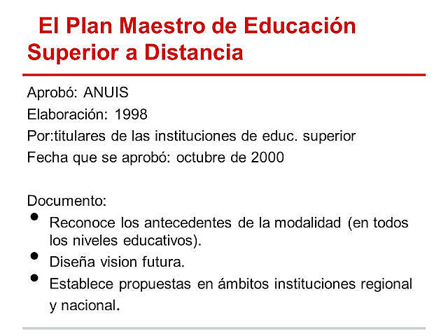 Plan Maestro de Educación Superior Abierta y a Distancia