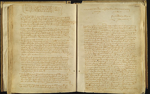 Las capitulaciones. Firma de contrato entre la reina Isabel de Castilla y Cristobal Colón.