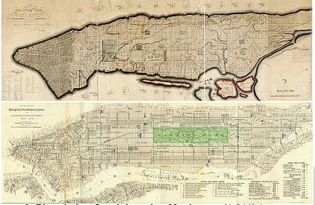 Plan de los Comisionados Manhattan (1811) / Frederick Law Olmsted y Calvert Vaux “Greensward” (1858)