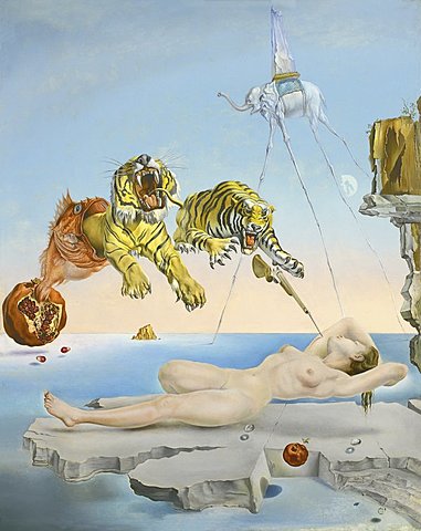 Sueño causado por el vuelo de una abeja alrededor de una granada un segundo antes del despertar - DALÍ