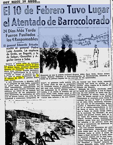 Atentado contra el presidente Rafael Reyes en Barrocolorado. No muere y fusila a los autores, asumiendo la dictadura.