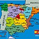 Postal mapa ciudades de espana azul