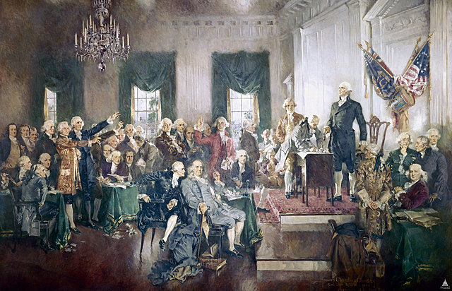 The delegates at the Philadelphia convention approve the Constitution