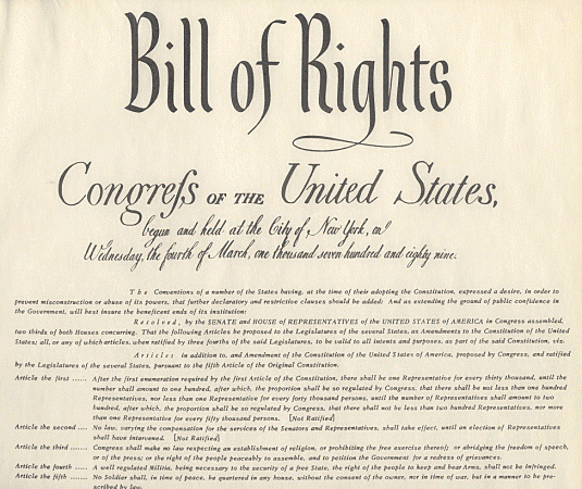 The Bill of Rights is ratified by 3/4ths of the states