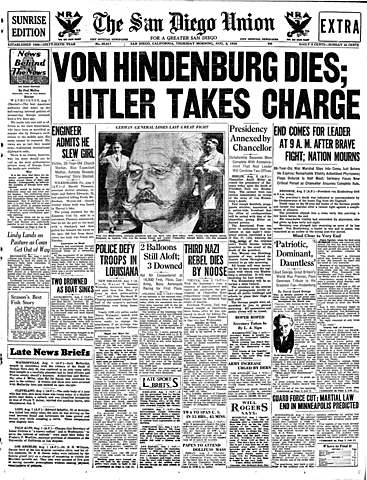 President Hindenburg dies