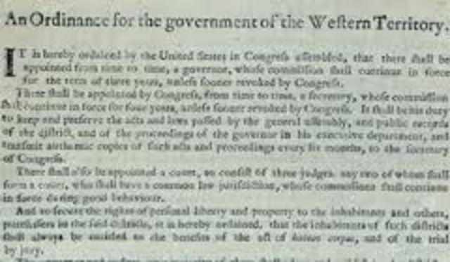 The Northwest Ordinance adopted by the Continetal Congress