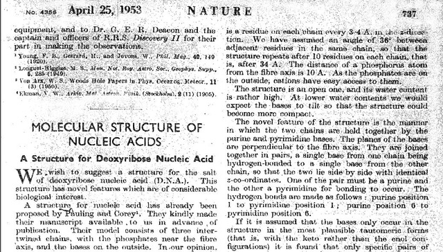Primary Scientific Articles: DNA structure announced in a series of articles in Nature