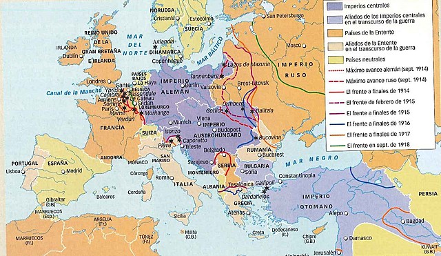 MAPA DE EUROPA DURANTE LAS GUERRAS DE TRINCHERAS