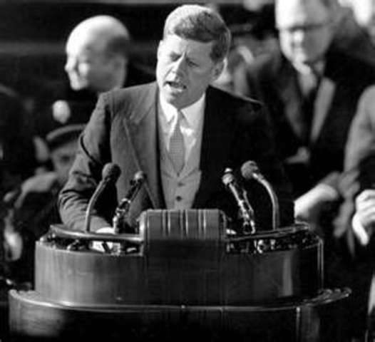 John F. Kennedy gives his inaugural address