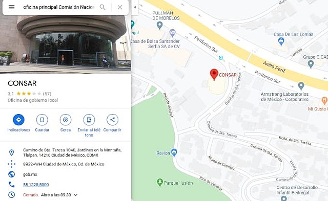 Ubicación de la oficina principal.