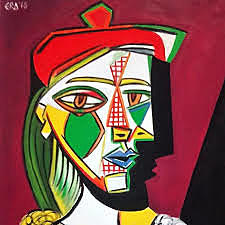 Mujer con boina y vestido de cuadros.