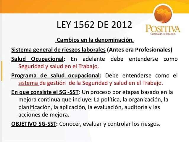 LEY 1562 de 2012 - Colombia