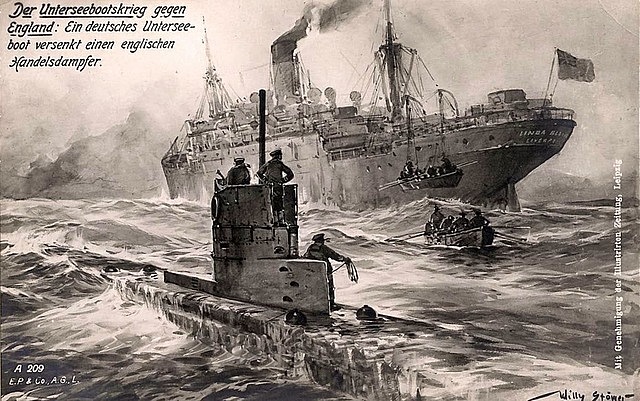 Italia se une a los aliados. Un submarino alemán hunde al transatlántico Lusitania donde mueren algunos ciudadanos estadounidenses.