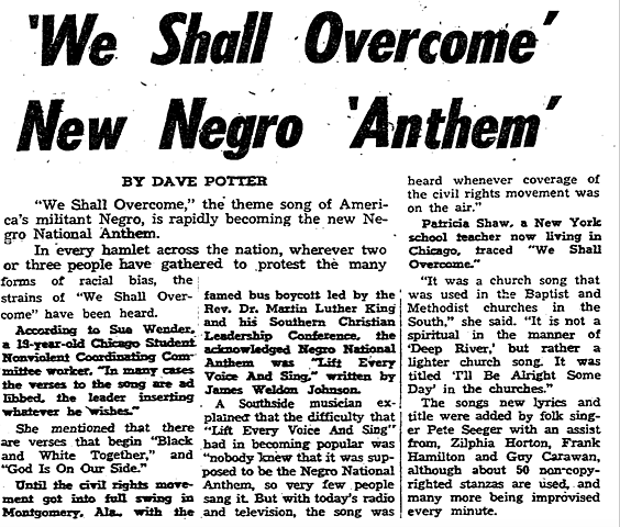 We shall over come becomes Civil rights anthem