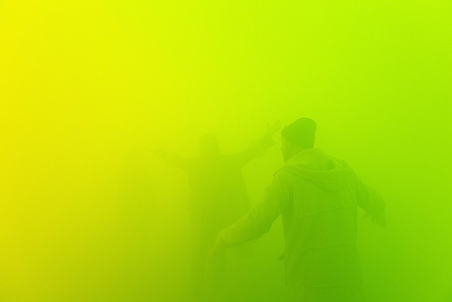Prof - La dématérialisation / Ann Veronica Janssens: "Lee 121" (Environnement pénétrable. Brouillard artificiel vert, La Sucrière, Biennale d'Art Contemporain de Lyon 2005)