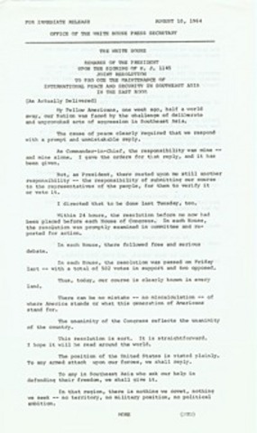 Gulf of Tonkin Resolution is signed