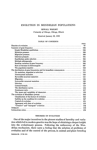 La evolución en las poblaciones mendelianas. Wright.