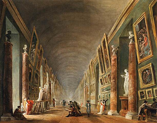 Prof - La cimaise / Hubert Robert&nbsp;: «&nbsp;La Grande Galerie&nbsp;» (Peinture à l'huile sur toile, 37 x 46 cm, Musée du Louvre)