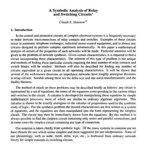 A Symbolic Analysis of Relay and Switching Circuits