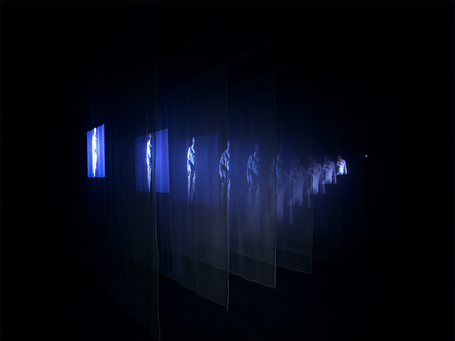 Prof - La projection / Bill Viola: "The veiling" (Installation vidéo sonore, 3,5 x 6,7 x 9,4 m, 46e Biennale de Venise, Italie, Art Video)