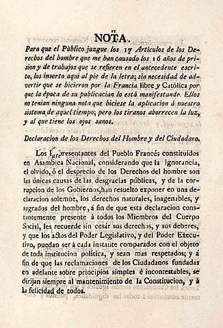 Declaracion de los Derechos Humanos en la Nueva Granada