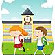 Vector happy students going to school