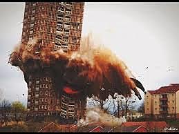 First recorded building destroyed by dynamite