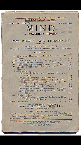 Computing Machinery and Intelligence, Alan Turing.
