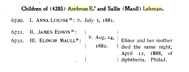 Sallie Virginia Lehman and Elinor Maull Lehman die