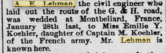 Ambrose Edwin Lehman marries Emilie Yvonne Koehler