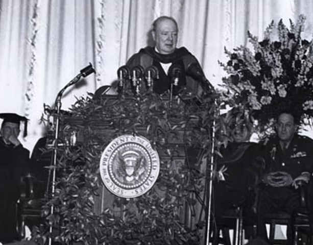Winston Churchill gives Iron Curtain Speech in Missouri