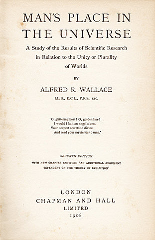 Wallace publica el ensayo: Man's Place in the Universe.