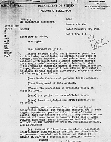 Kennan Sends his "Long Telegram"