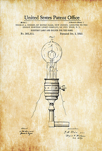 Thomas Edison receiving patent for light bulb