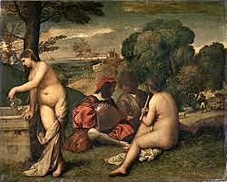 El Concierto Campestre. Giorgone y Tiziano. Pintura Veneciana.