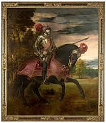 Retrato ecuestre de Calos V en la Batalla de Mülhberg. Tiziano. Pintura Veneciana.