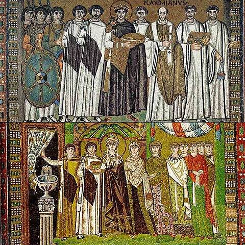 Mosaicos de Justiniano  y Teodora en San Vital (Rávena)