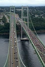 Opening ceremony of the second Tacoma Narrows Bridge.