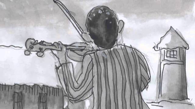 Juliek plays his violin until he dies