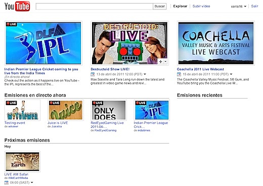 Transmisiones en vivo.