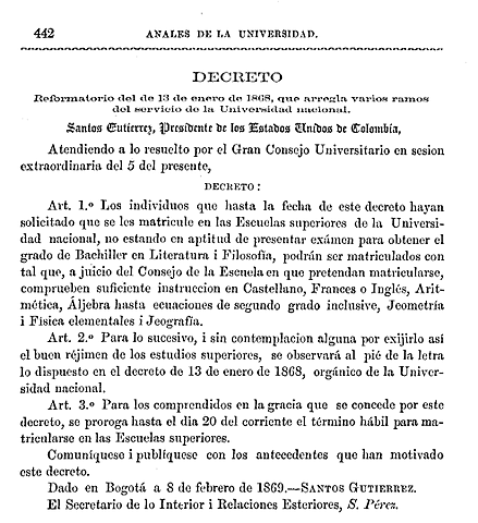 UNIVERSIDAD PUBLICA - 13 / enero / 1868