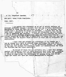 Siegfried Sassoon writes "A soldier declaration"